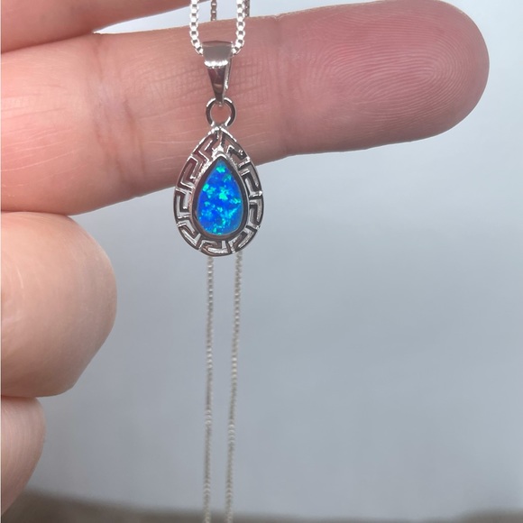 Sterling Silver Blue Opal Greek Pattern necklace - Picture 5 of 8